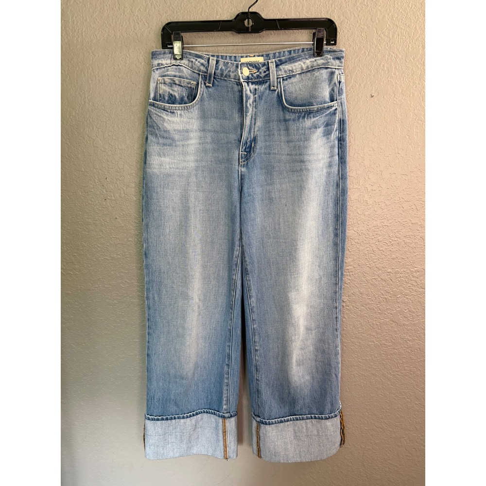 L'AGENCE Miley Ultra High Rise Wide Leg Cuffed Jeans Caruso Light Wash 27